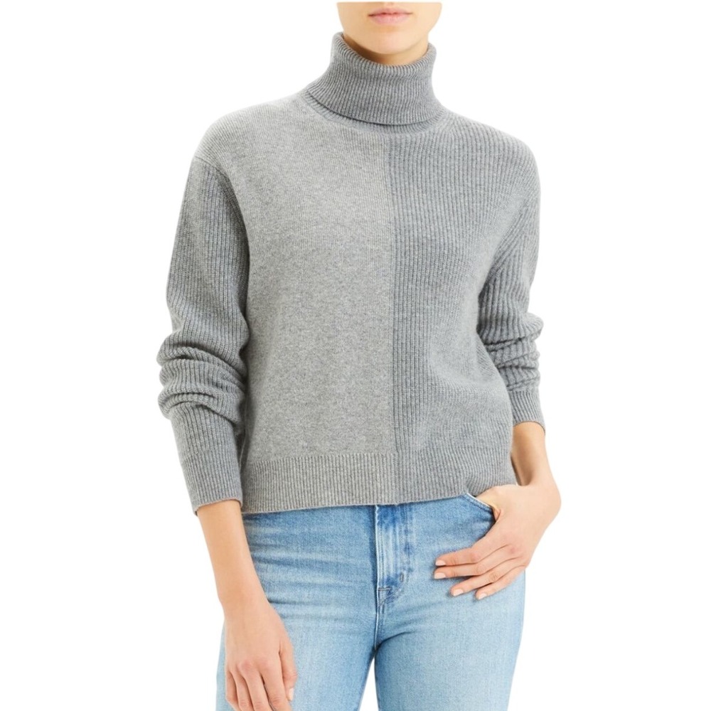 Theory‎ Grey Cashmere Colorblock Turtleneck Sweater S